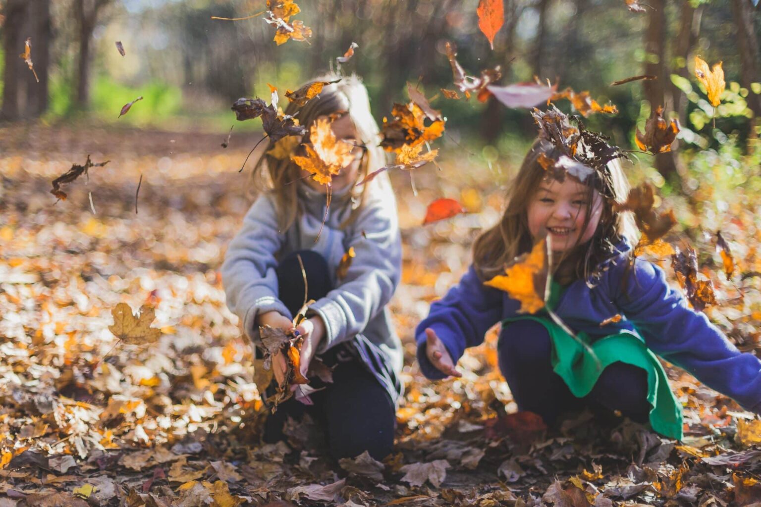 Children playing in the leaves.